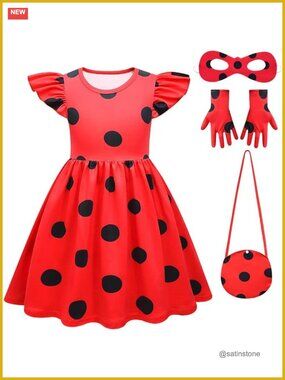 Polka Dot Dress with Mask Gloves Bag Cosplay Set
